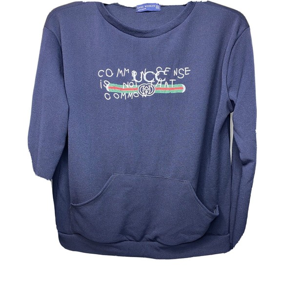 Common sense is not that common, ZARA, Woman, Med., Navy, Pullover, Long-sleeves - Picture 1 of 14